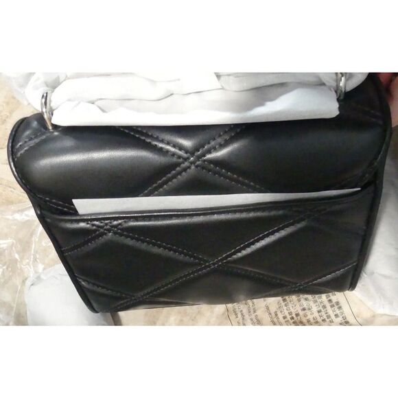 MICHAEL KORS MED Serena Black Silver Quilted F. Leather Crossbody Bag AUTH NEW - Picture 4 of 5